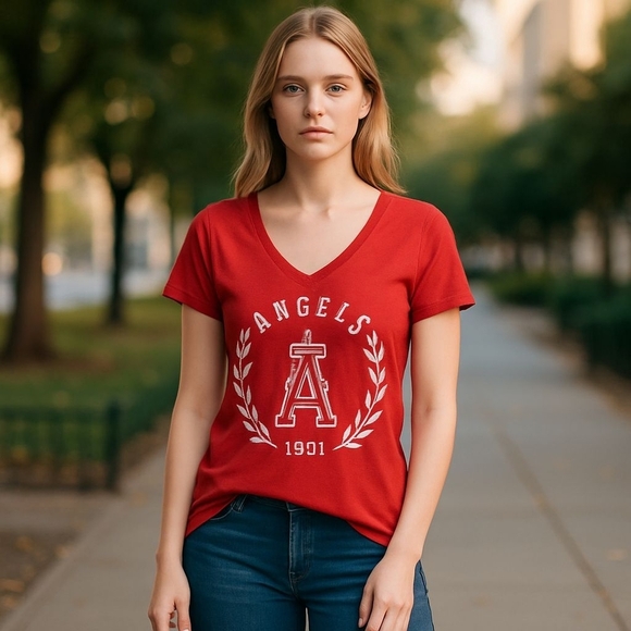 PINK Victoria’s Secret XS Angels Baseball V-Neck Tee | Game Day Graphic Top - Picture 1 of 7